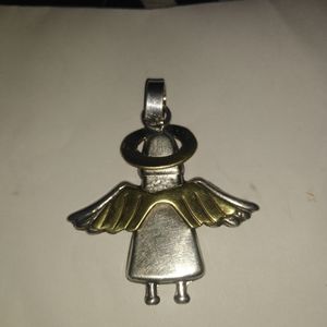 MEXICO 925 Sterling Silver - Vintage Shiny Two Tone Angel Motif Pendant